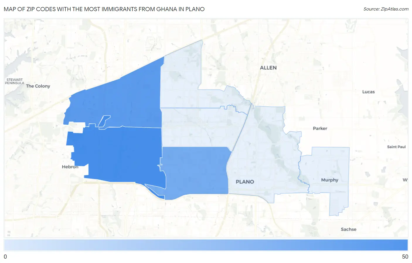 Zip Codes with the Most Immigrants from Ghana in Plano Map