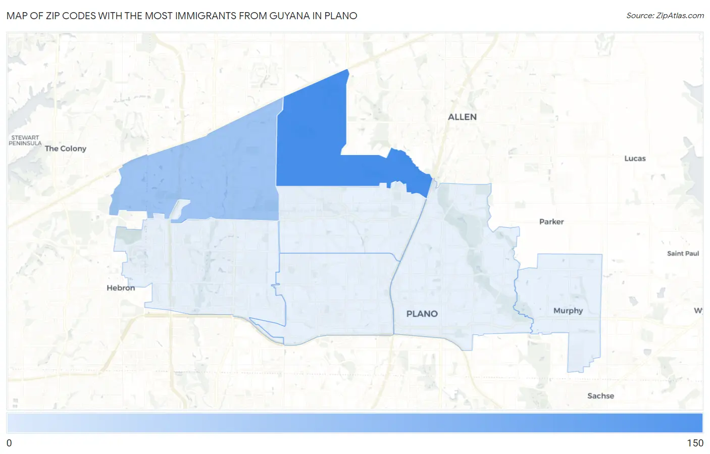 Zip Codes with the Most Immigrants from Guyana in Plano Map