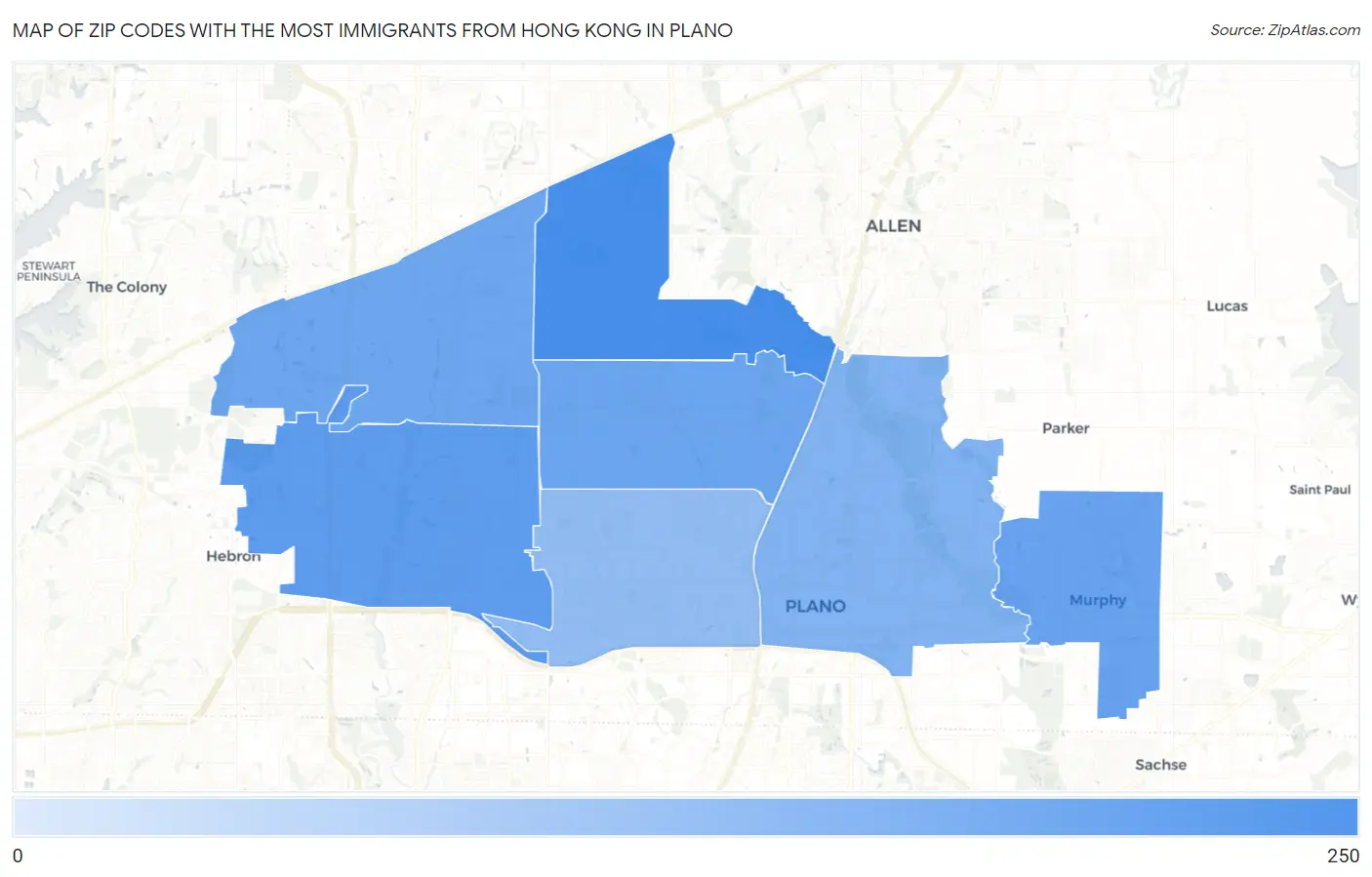 Zip Codes with the Most Immigrants from Hong Kong in Plano Map