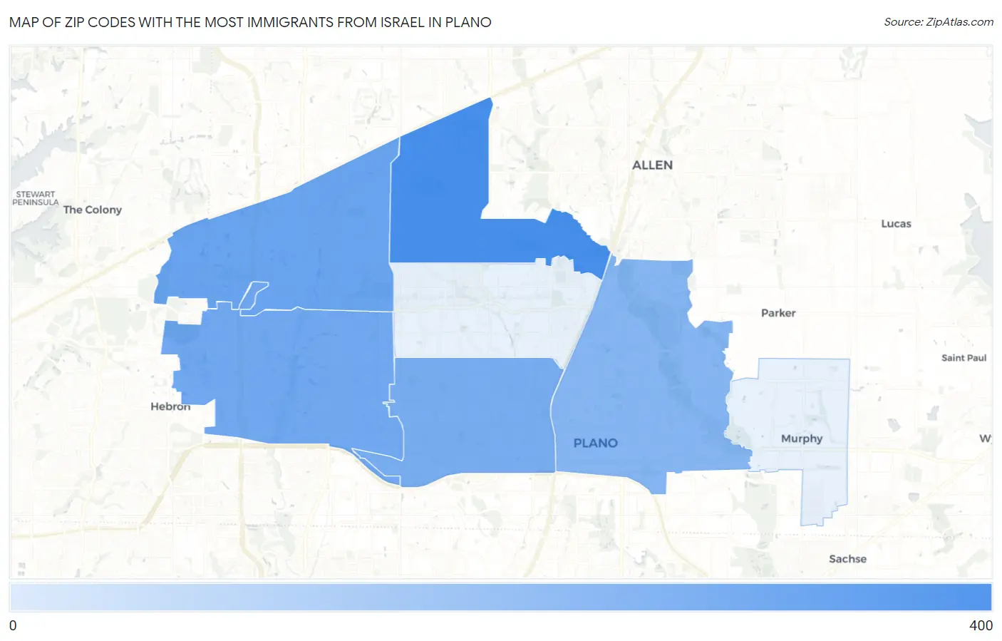 Zip Codes with the Most Immigrants from Israel in Plano Map