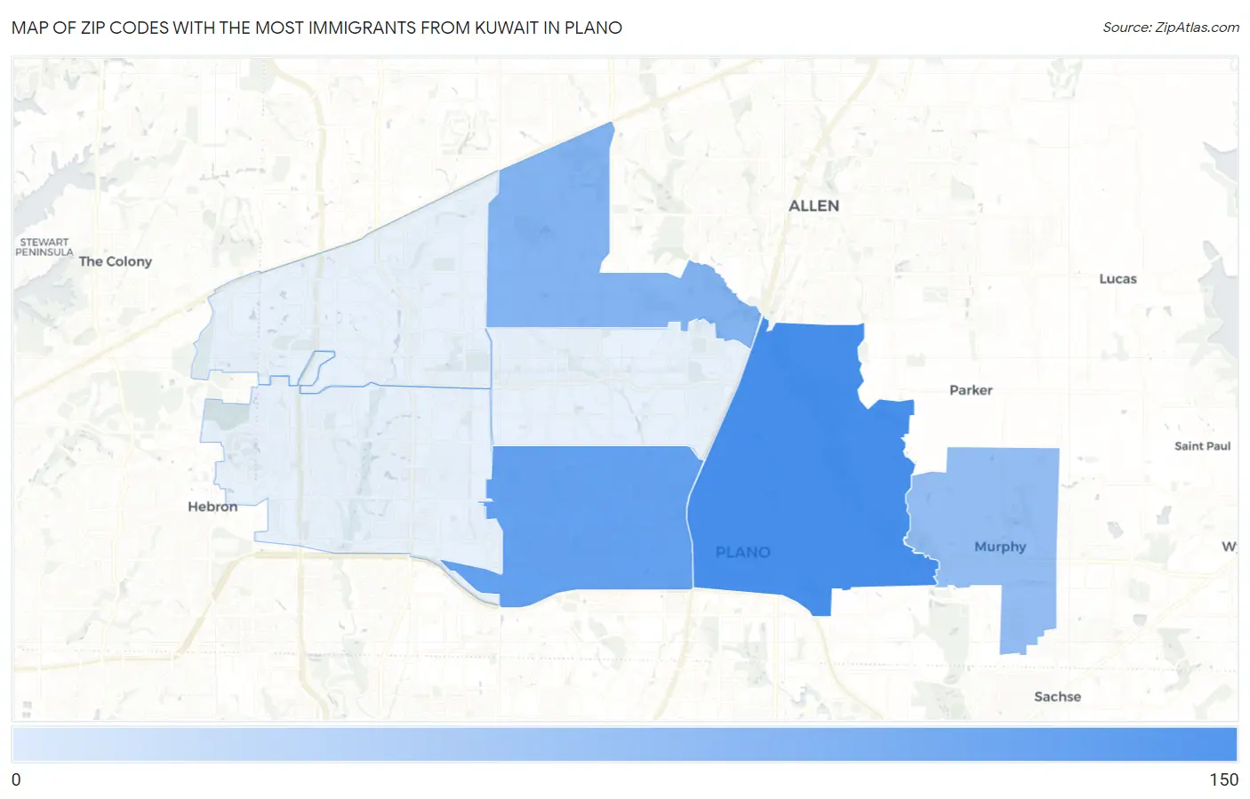 Zip Codes with the Most Immigrants from Kuwait in Plano Map