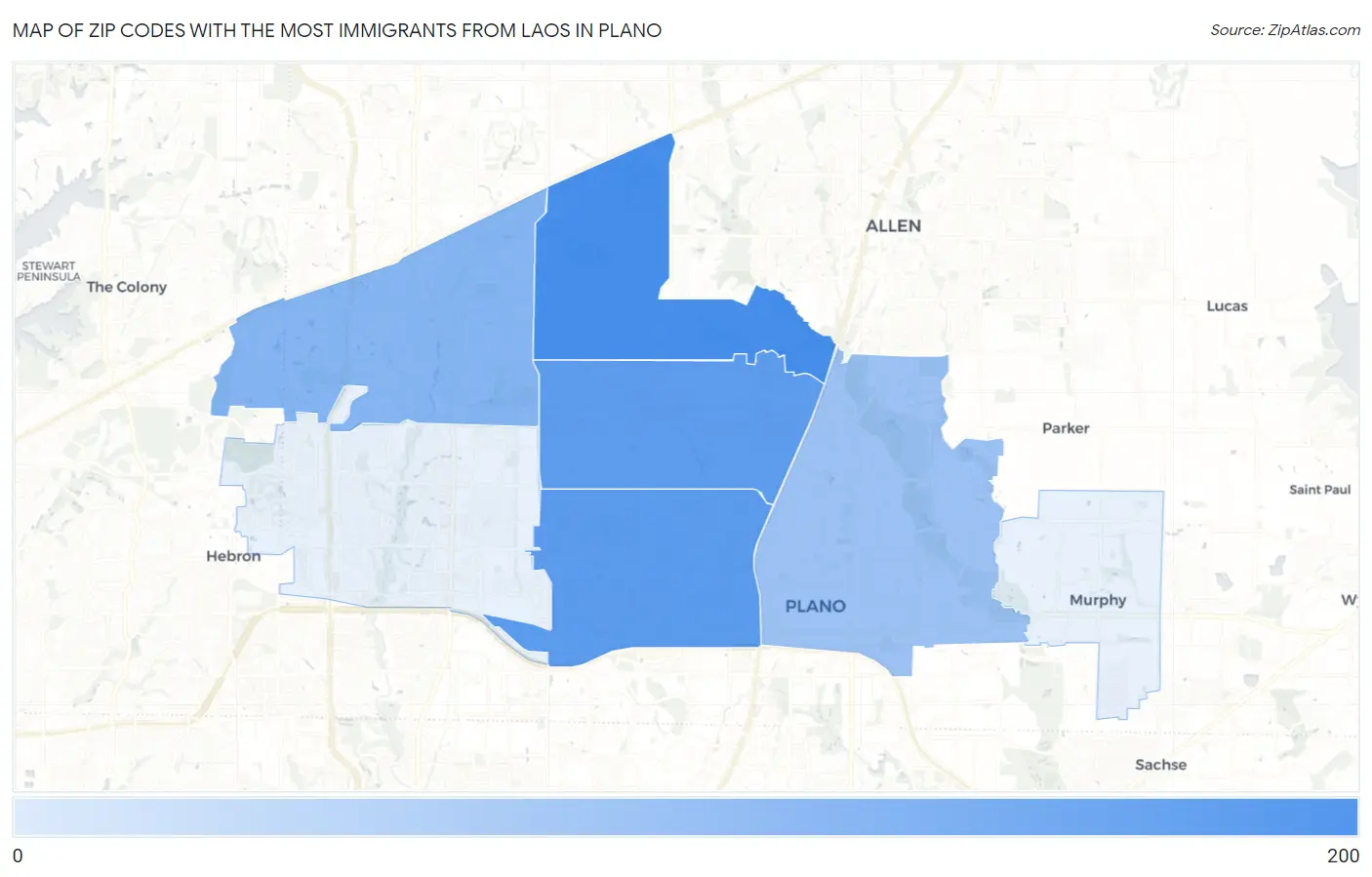Zip Codes with the Most Immigrants from Laos in Plano Map