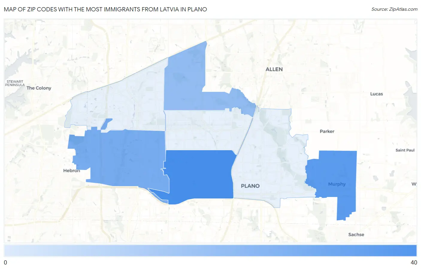 Zip Codes with the Most Immigrants from Latvia in Plano Map