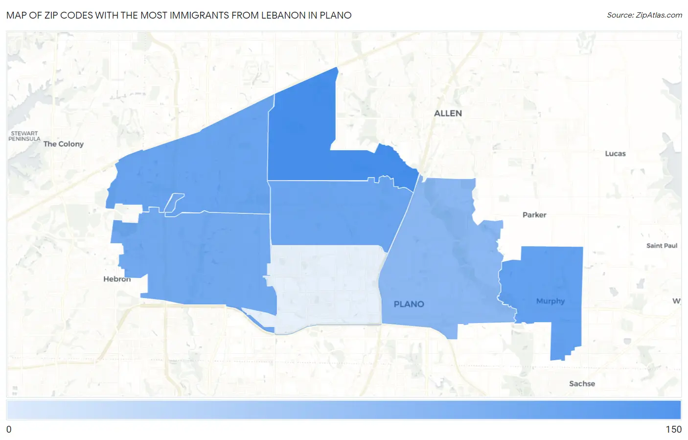 Zip Codes with the Most Immigrants from Lebanon in Plano Map