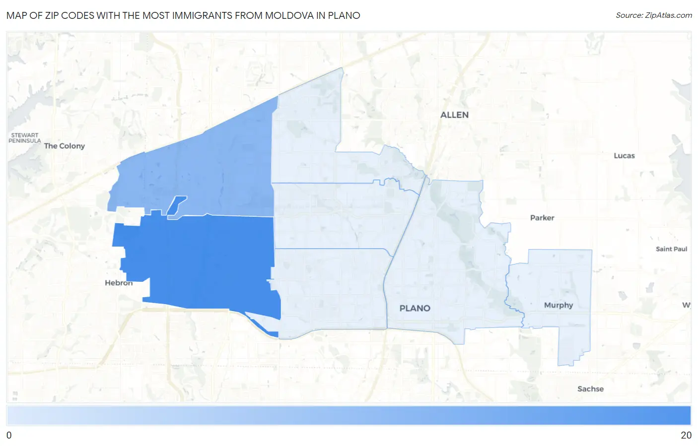 Zip Codes with the Most Immigrants from Moldova in Plano Map