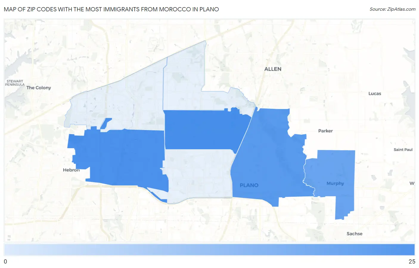 Zip Codes with the Most Immigrants from Morocco in Plano Map