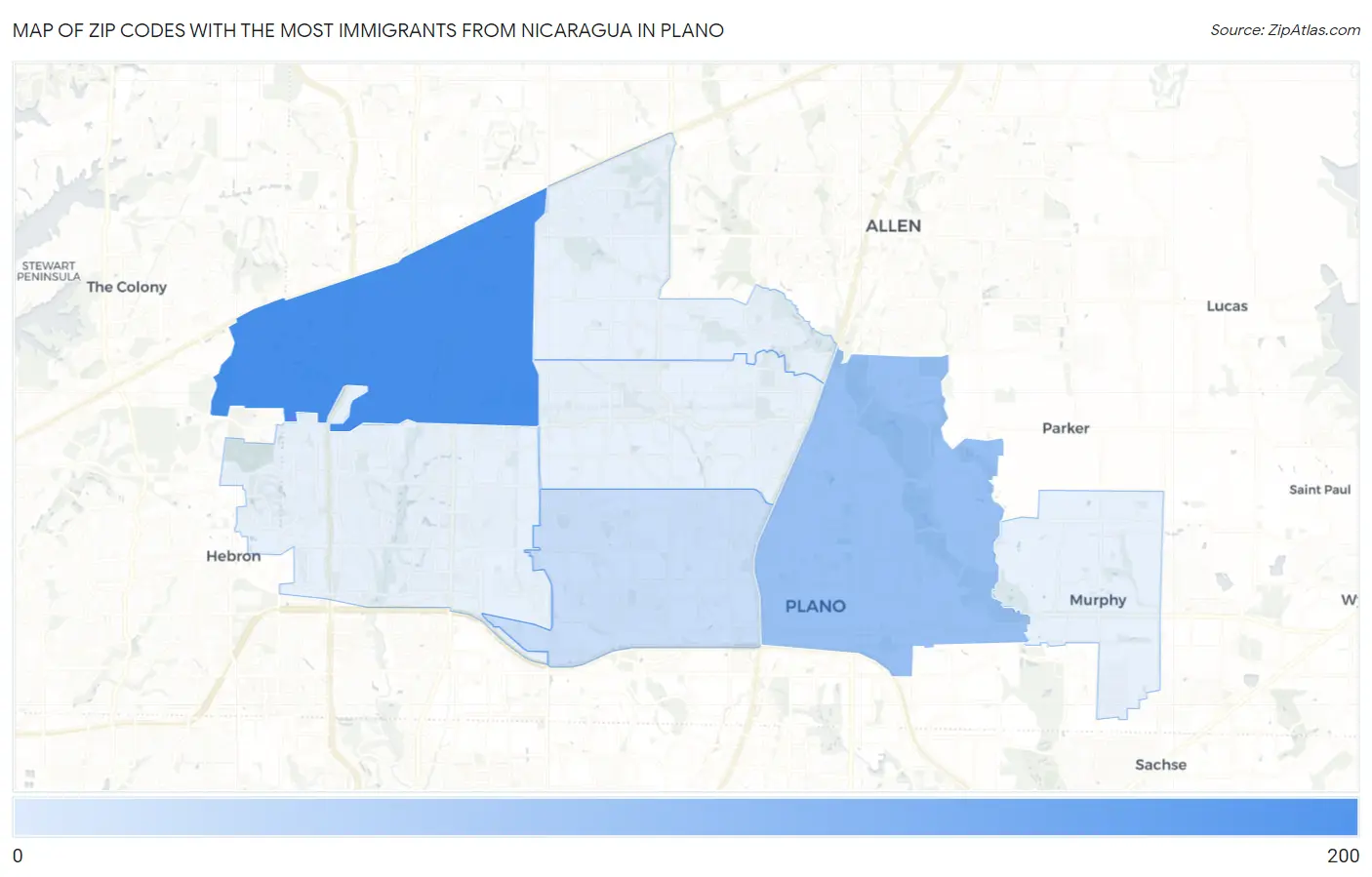 Zip Codes with the Most Immigrants from Nicaragua in Plano Map