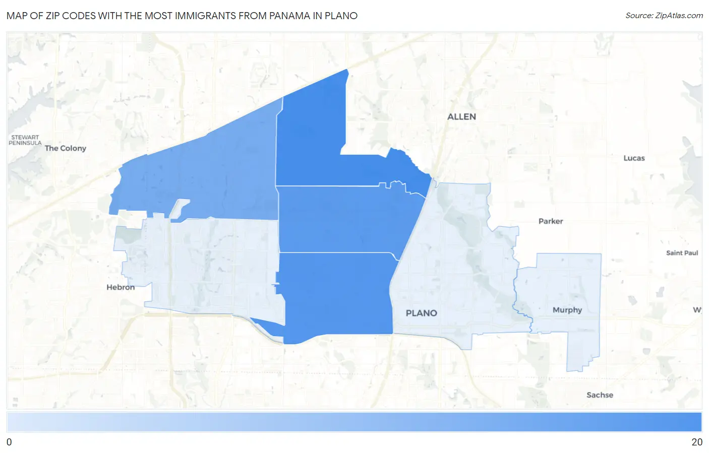 Zip Codes with the Most Immigrants from Panama in Plano Map