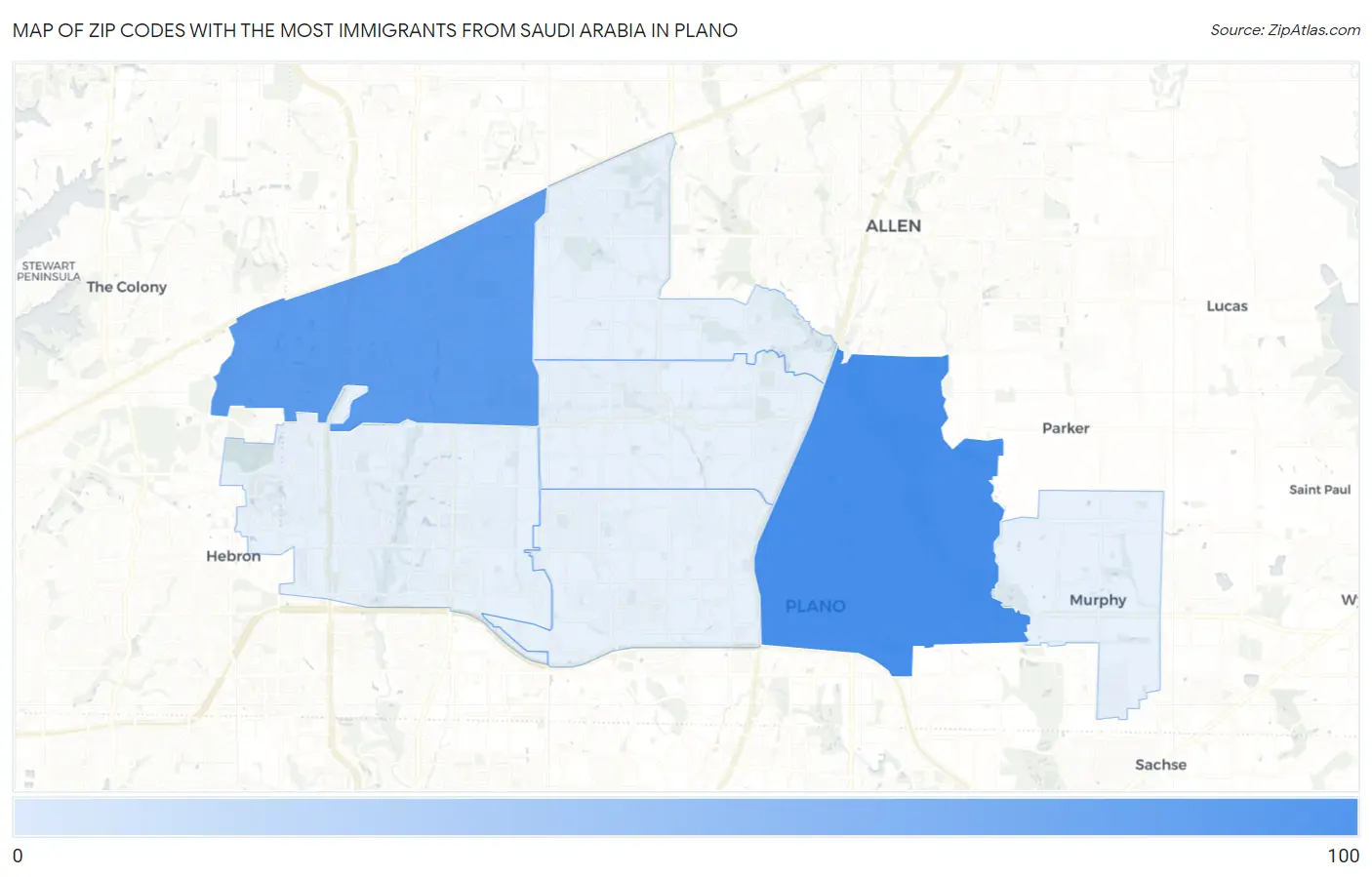 Zip Codes with the Most Immigrants from Saudi Arabia in Plano Map