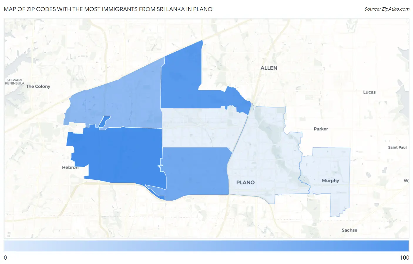 Zip Codes with the Most Immigrants from Sri Lanka in Plano Map