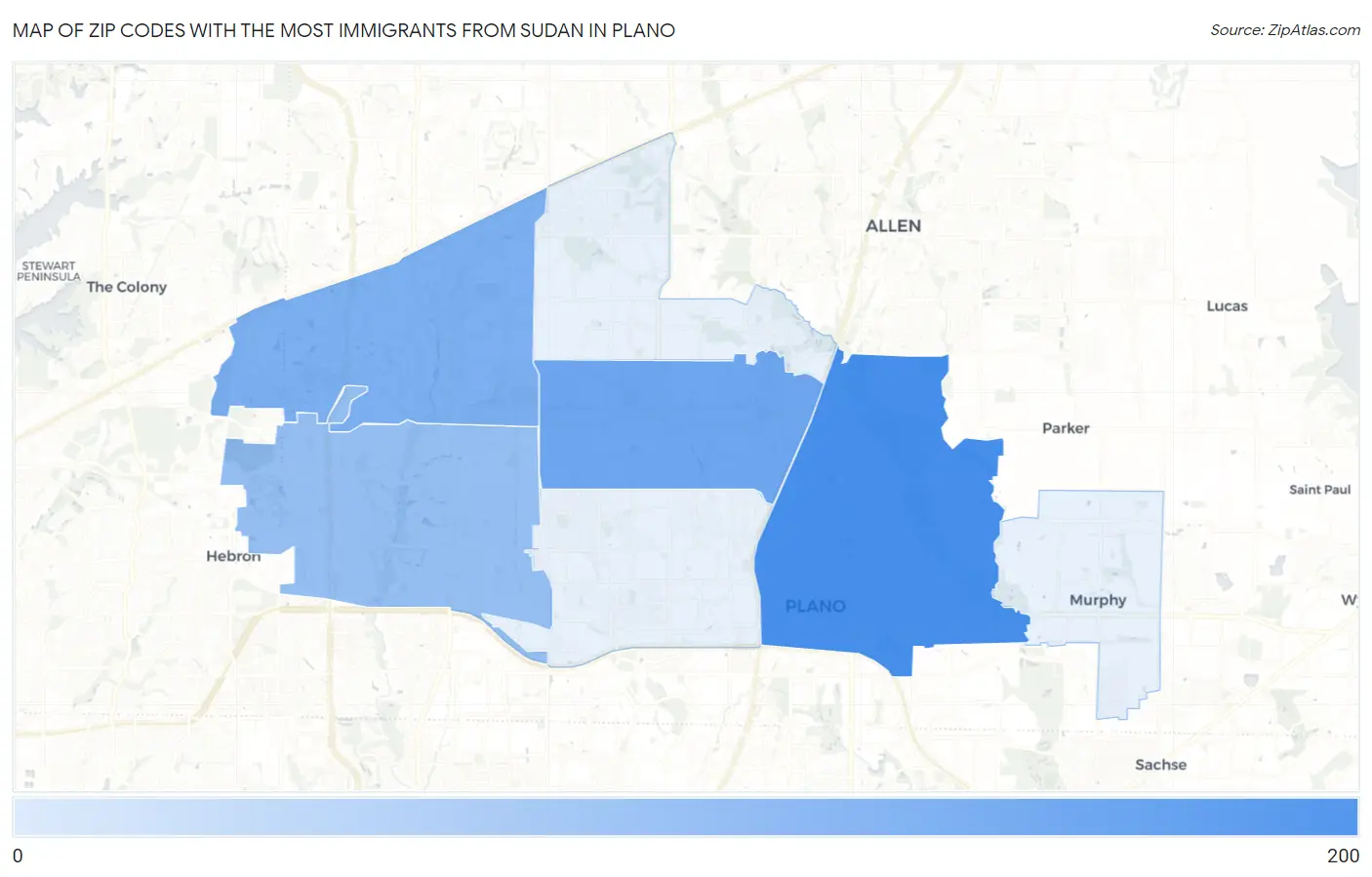 Zip Codes with the Most Immigrants from Sudan in Plano Map