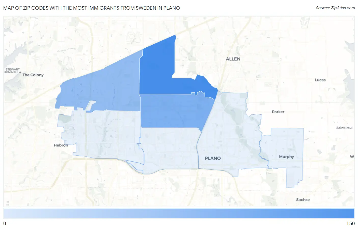 Zip Codes with the Most Immigrants from Sweden in Plano Map