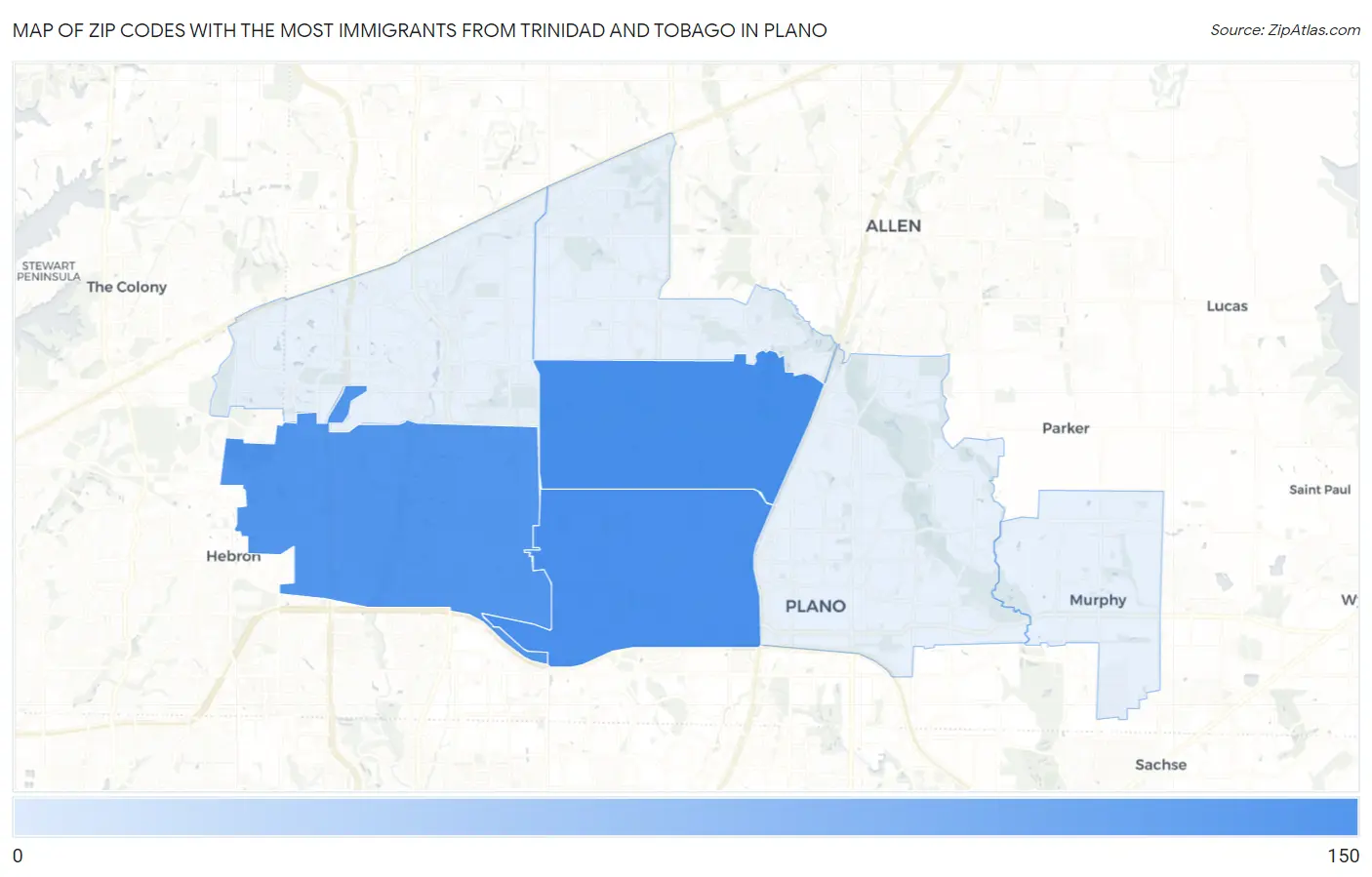 Zip Codes with the Most Immigrants from Trinidad and Tobago in Plano Map