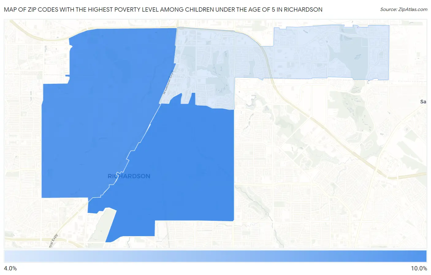 Zip Codes with the Highest Poverty Level Among Children Under the Age of 5 in Richardson Map