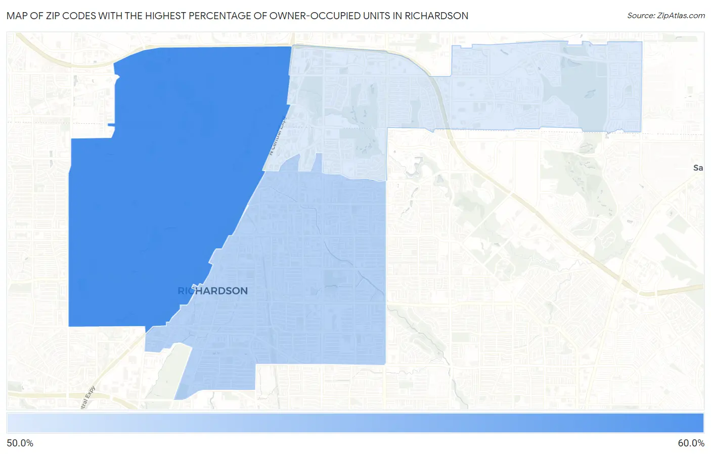Zip Codes with the Highest Percentage of Owner-Occupied Units in Richardson Map