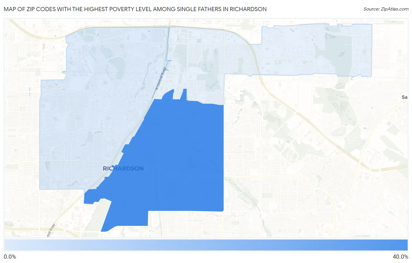 Zip Codes with the Highest Poverty Level Among Single Fathers in Richardson Map