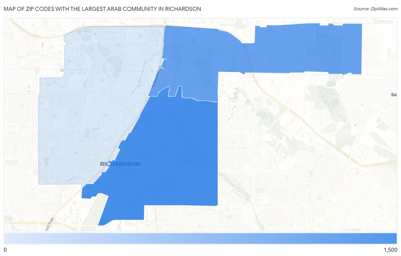 Zip Codes with the Largest Arab Community in Richardson Map