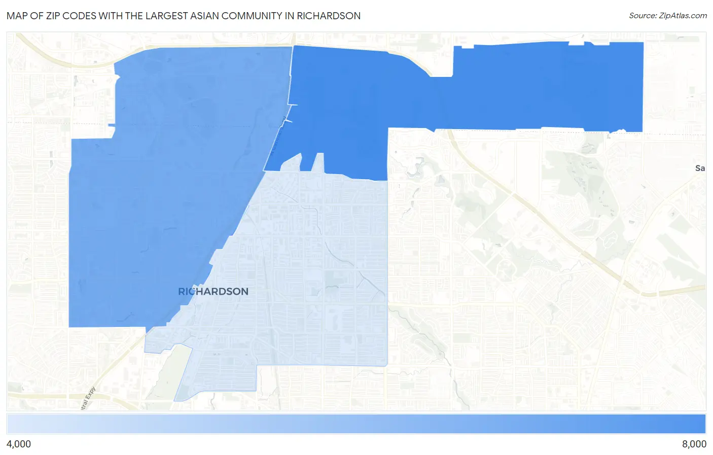 Zip Codes with the Largest Asian Community in Richardson Map