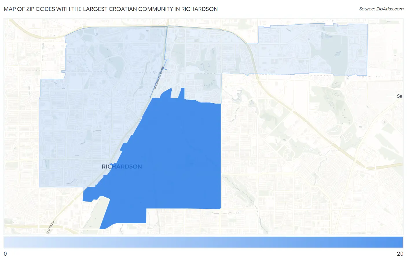 Zip Codes with the Largest Croatian Community in Richardson Map
