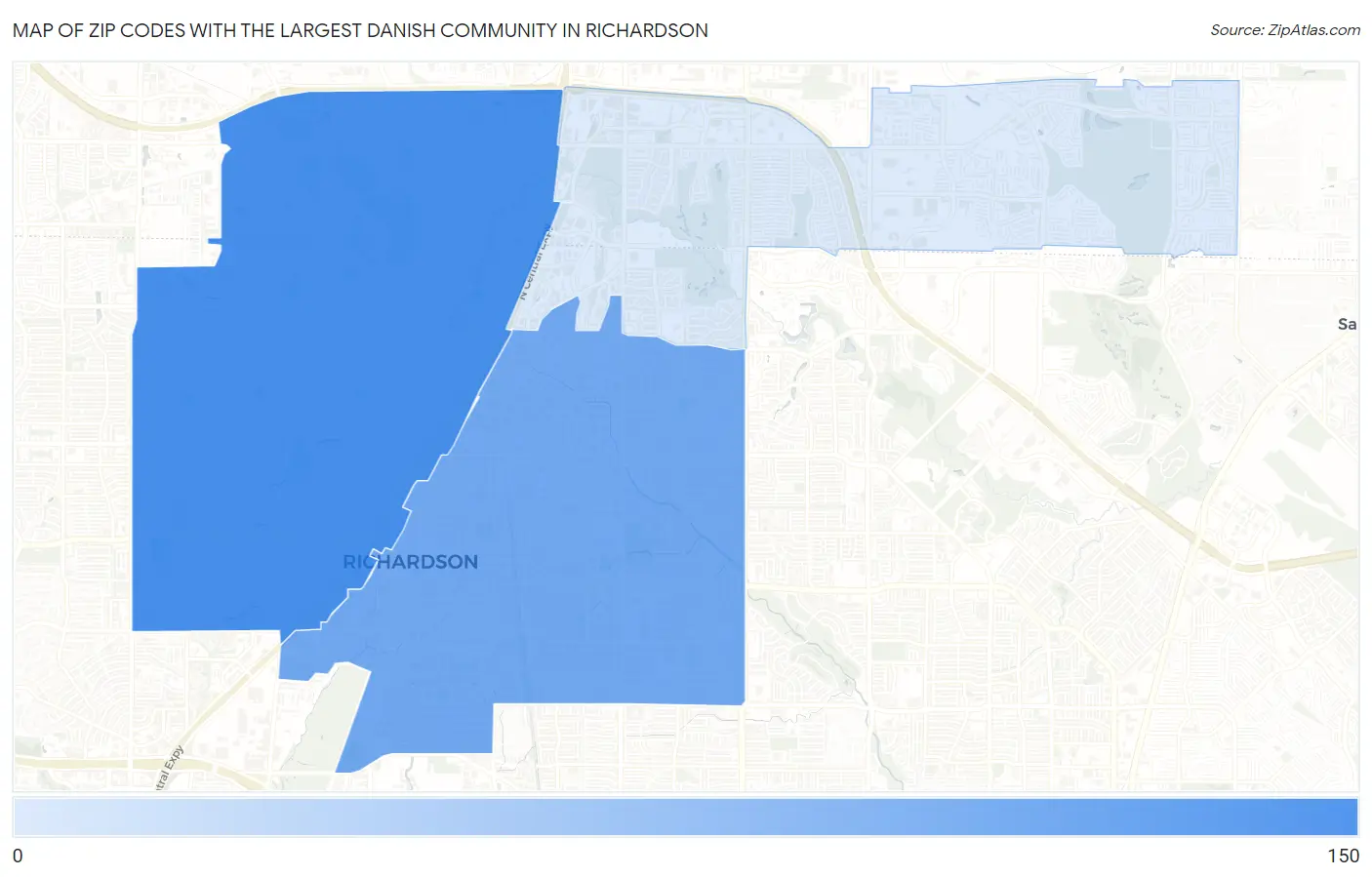 Zip Codes with the Largest Danish Community in Richardson Map