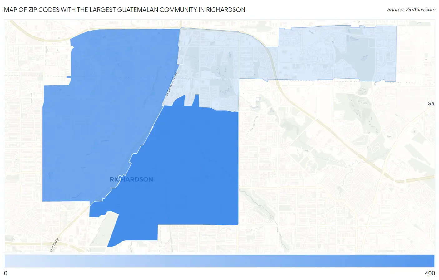 Zip Codes with the Largest Guatemalan Community in Richardson Map