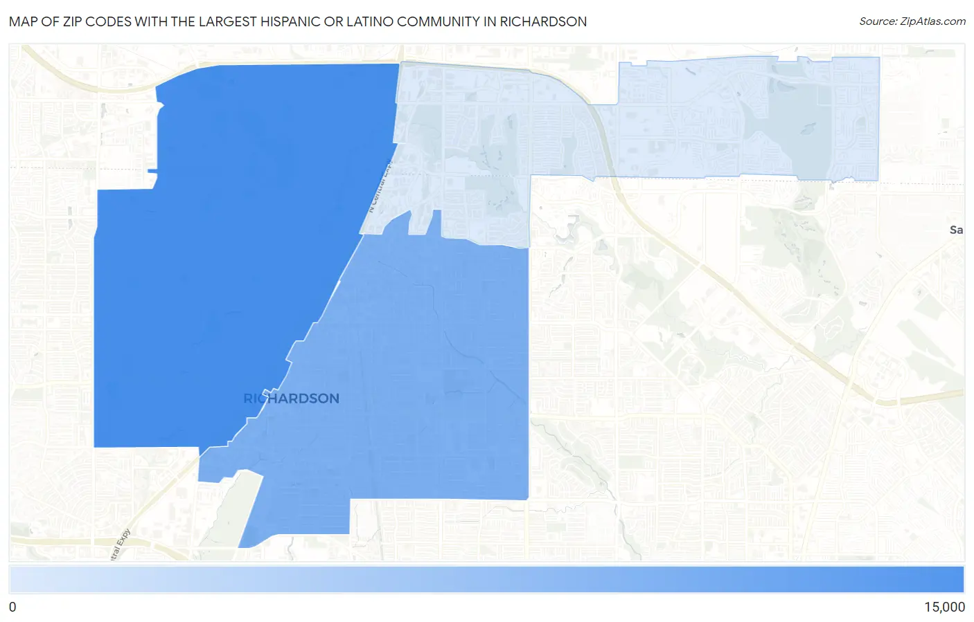 Zip Codes with the Largest Hispanic or Latino Community in Richardson Map