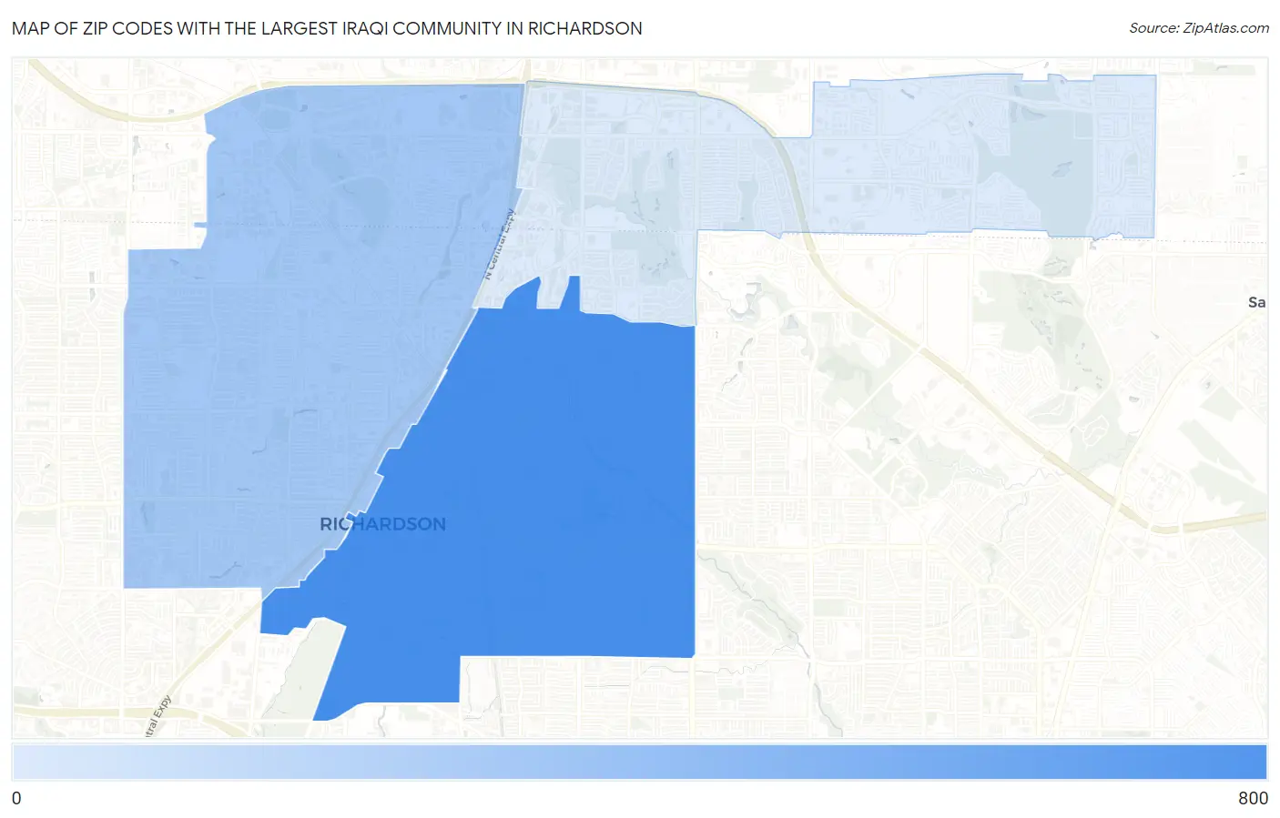 Zip Codes with the Largest Iraqi Community in Richardson Map