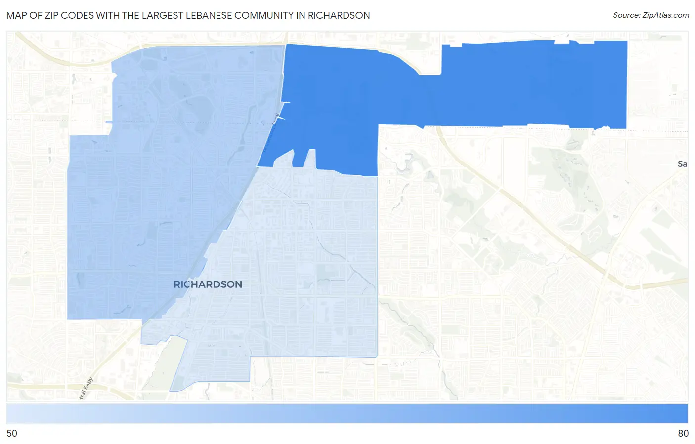 Zip Codes with the Largest Lebanese Community in Richardson Map