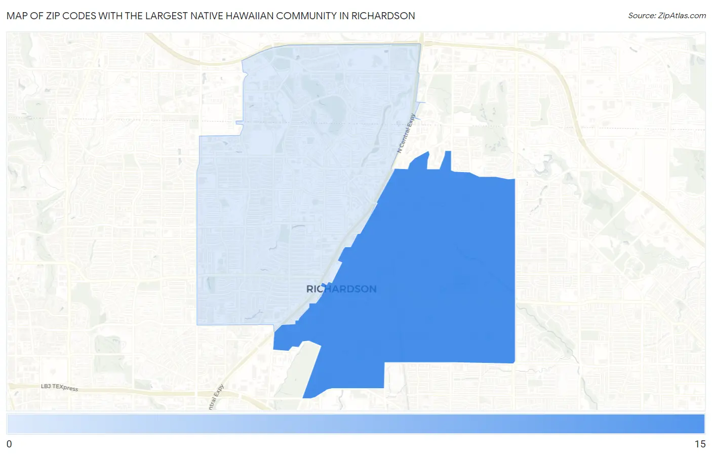 Zip Codes with the Largest Native Hawaiian Community in Richardson Map