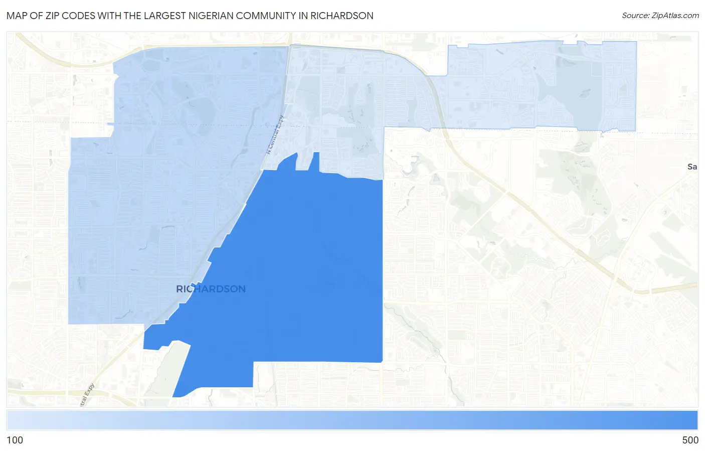 Zip Codes with the Largest Nigerian Community in Richardson Map