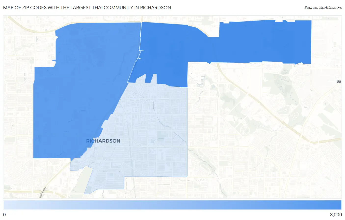 Zip Codes with the Largest Thai Community in Richardson Map
