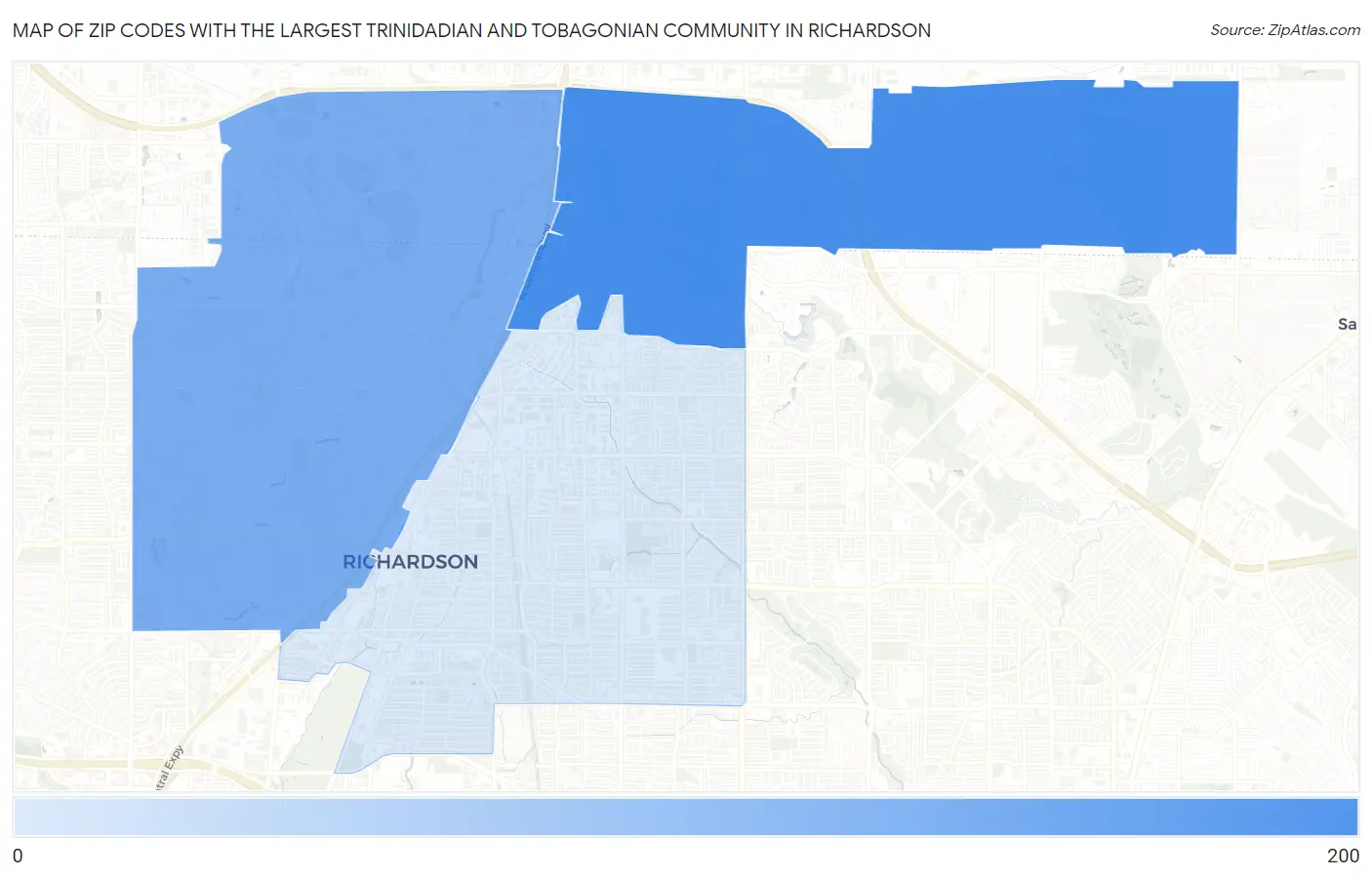 Zip Codes with the Largest Trinidadian and Tobagonian Community in Richardson Map