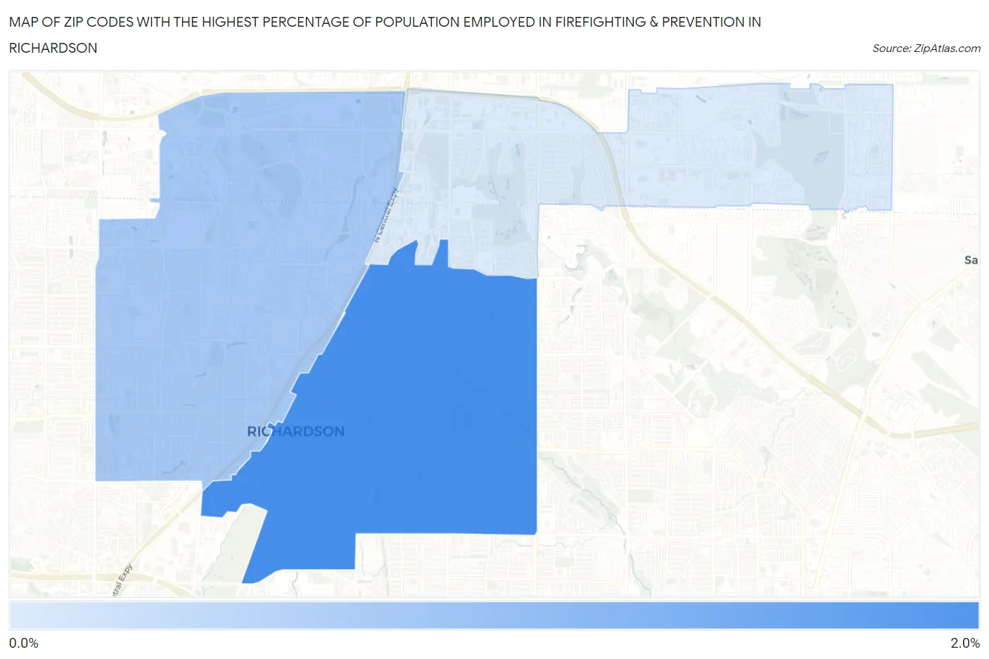 Zip Codes with the Highest Percentage of Population Employed in Firefighting & Prevention in Richardson Map
