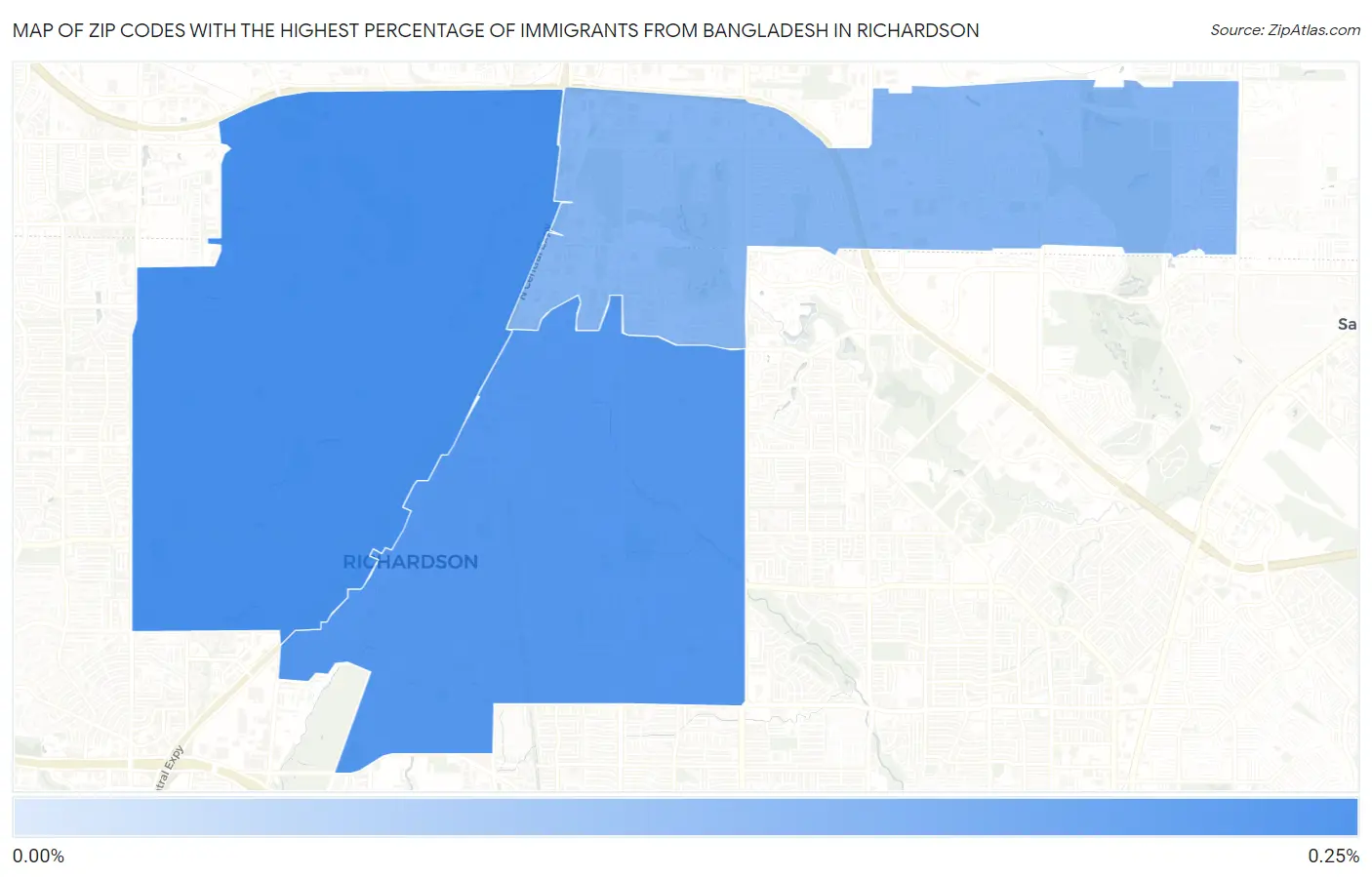 Zip Codes with the Highest Percentage of Immigrants from Bangladesh in Richardson Map