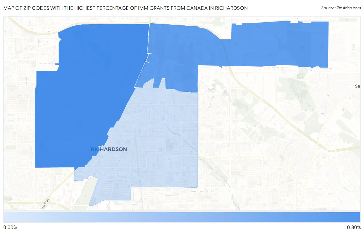 Zip Codes with the Highest Percentage of Immigrants from Canada in Richardson Map