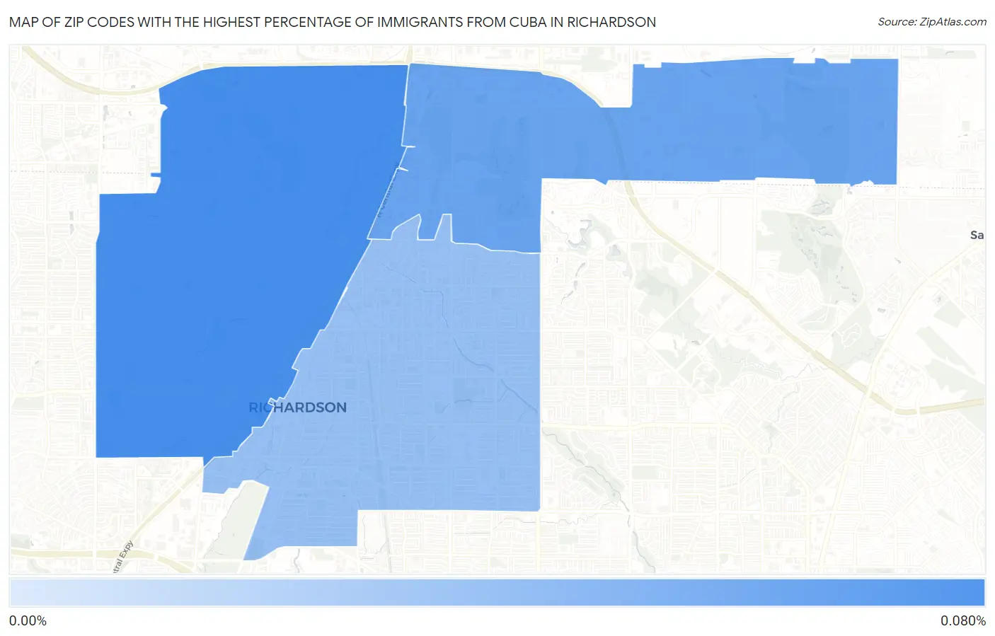 Zip Codes with the Highest Percentage of Immigrants from Cuba in Richardson Map