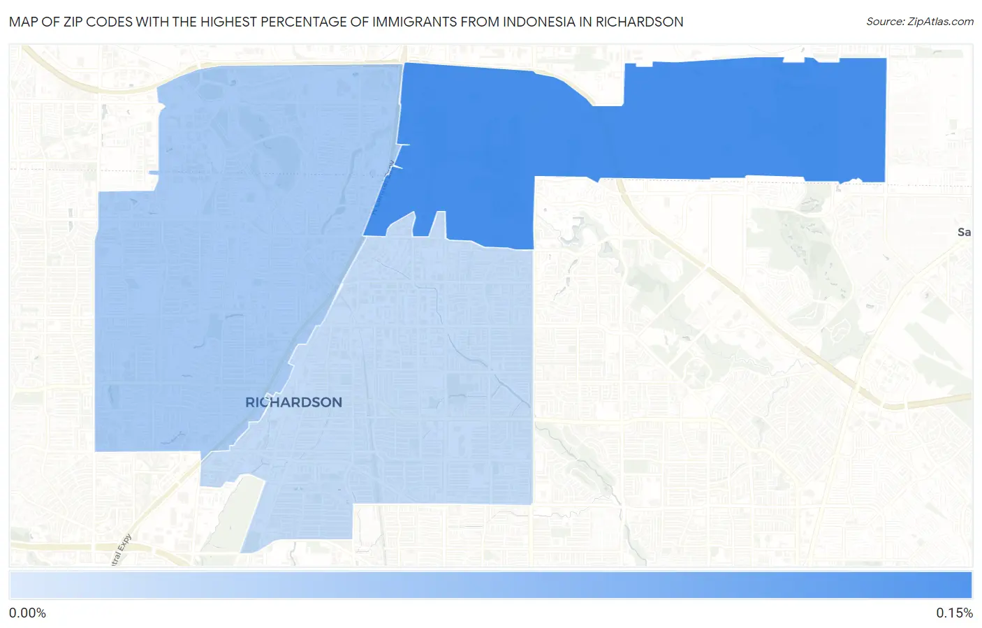 Zip Codes with the Highest Percentage of Immigrants from Indonesia in Richardson Map