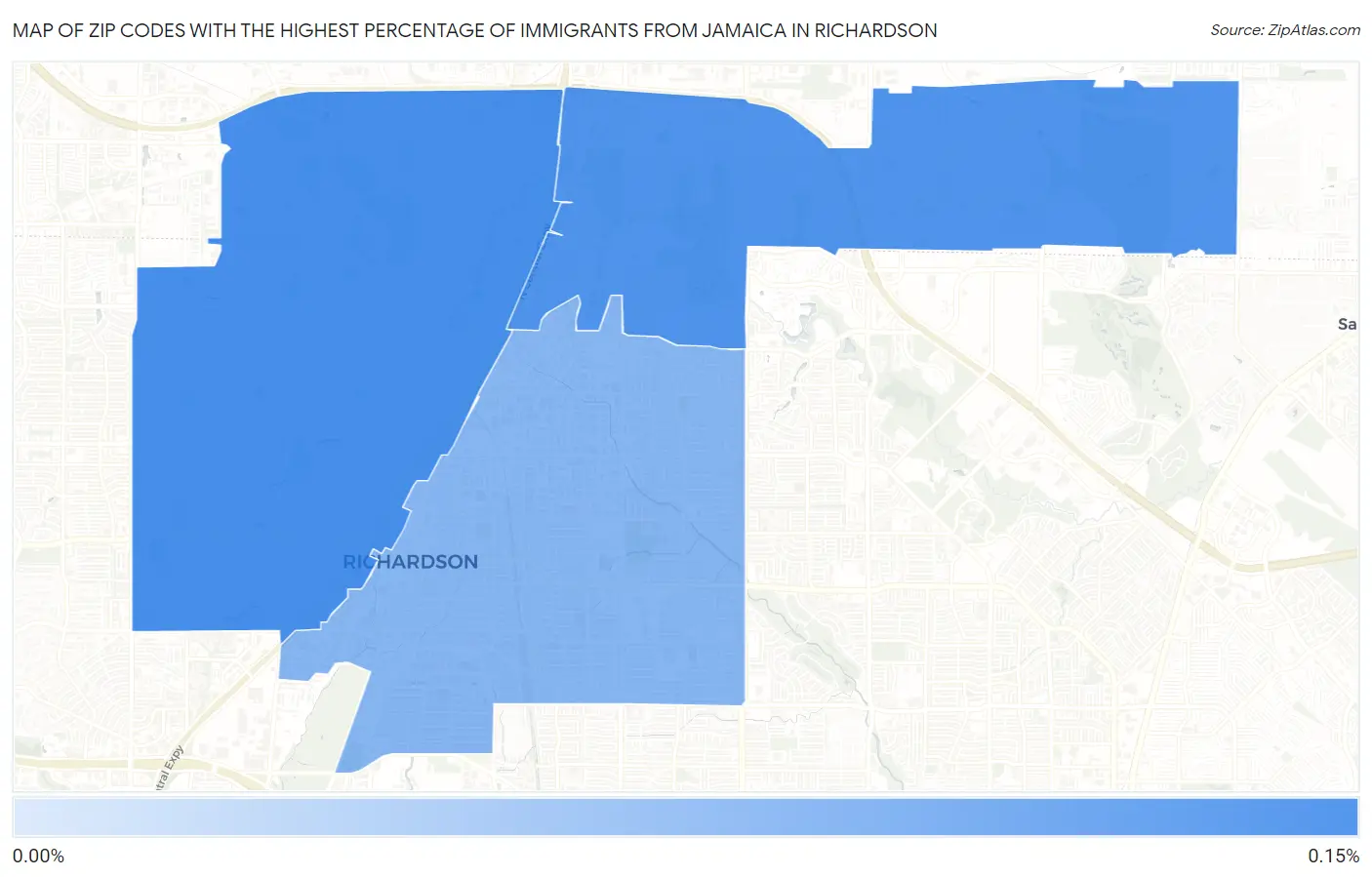 Zip Codes with the Highest Percentage of Immigrants from Jamaica in Richardson Map
