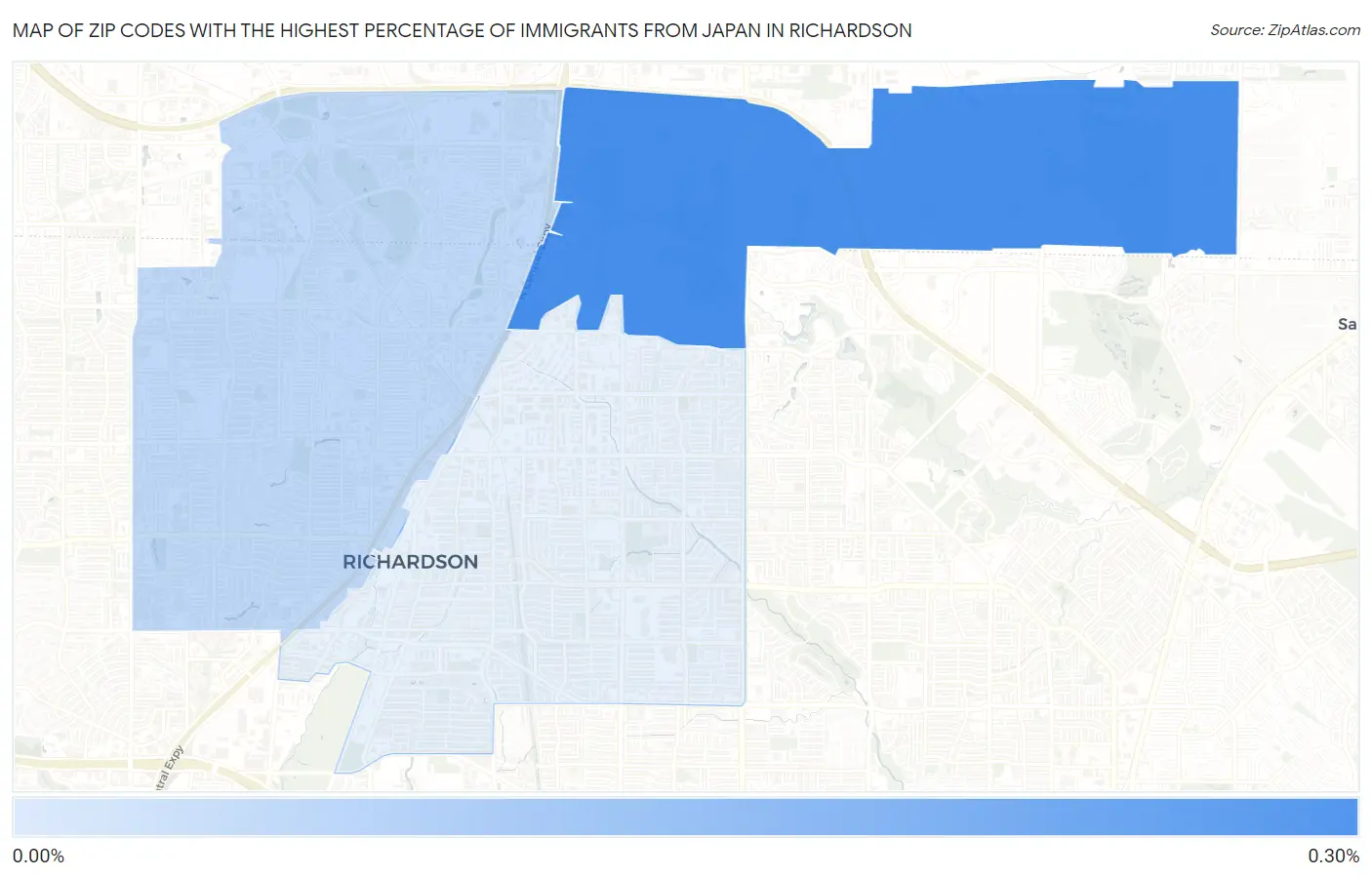 Zip Codes with the Highest Percentage of Immigrants from Japan in Richardson Map