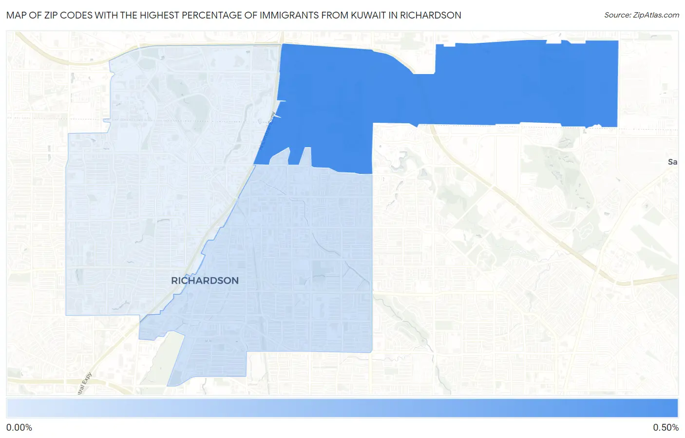 Zip Codes with the Highest Percentage of Immigrants from Kuwait in Richardson Map