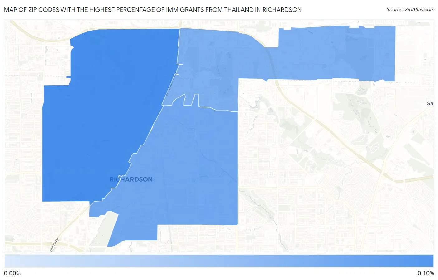 Zip Codes with the Highest Percentage of Immigrants from Thailand in Richardson Map