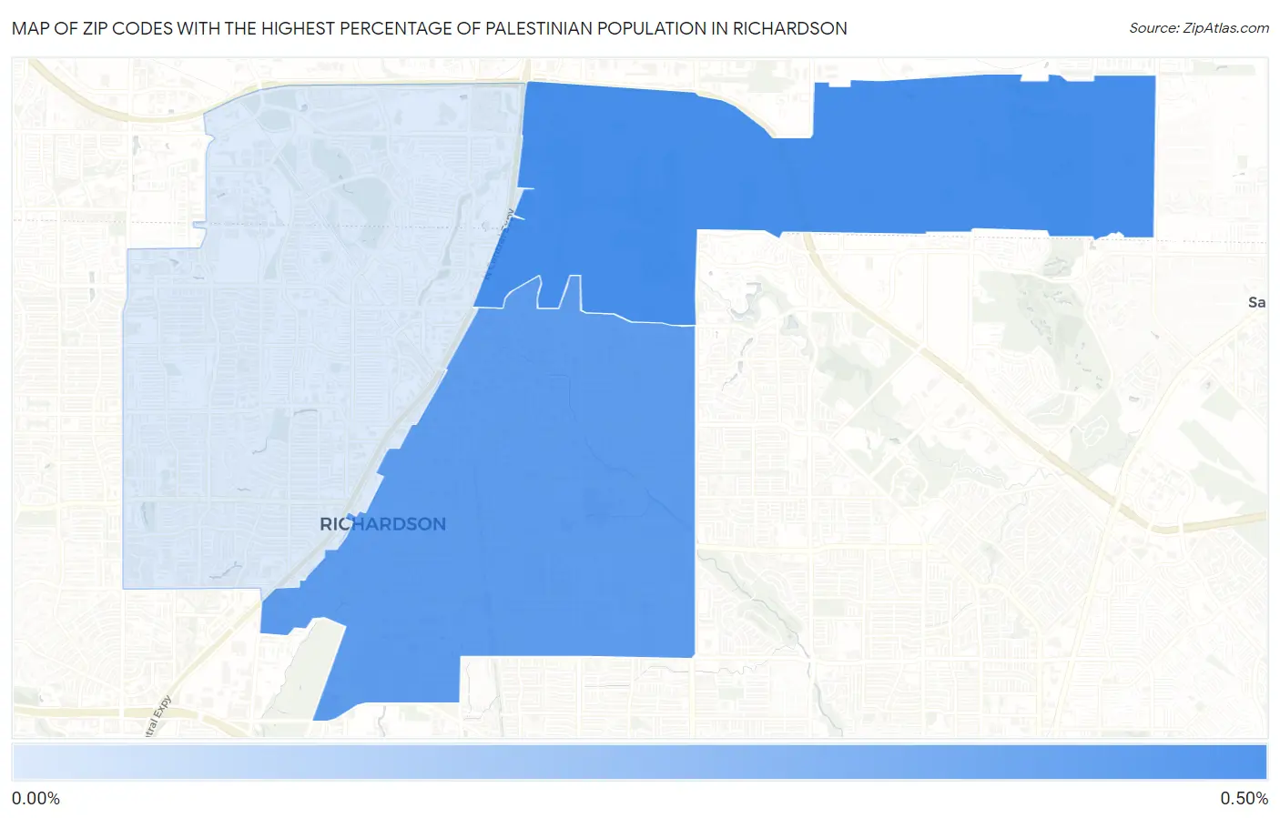 Zip Codes with the Highest Percentage of Palestinian Population in Richardson Map
