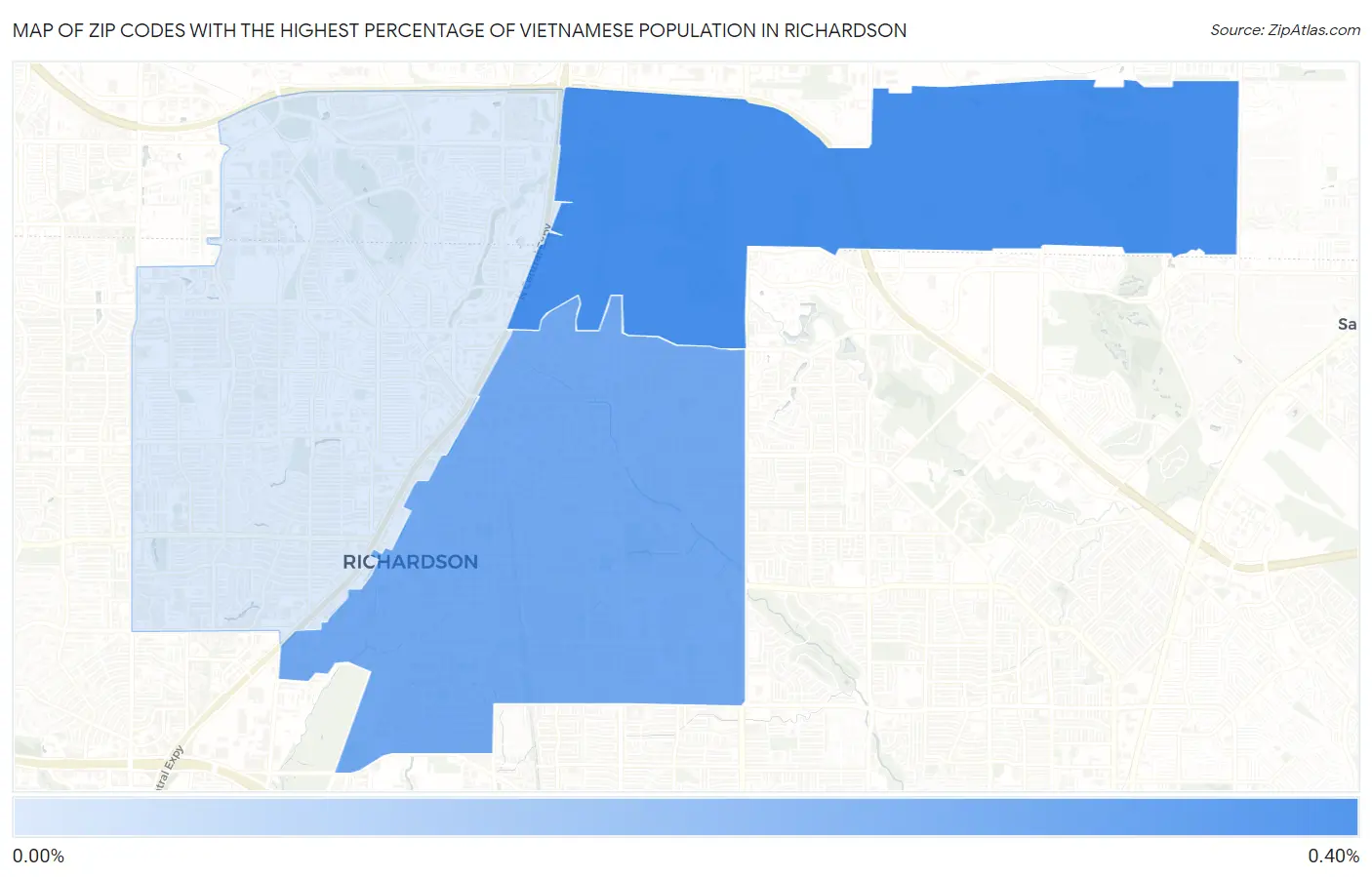 Zip Codes with the Highest Percentage of Vietnamese Population in Richardson Map