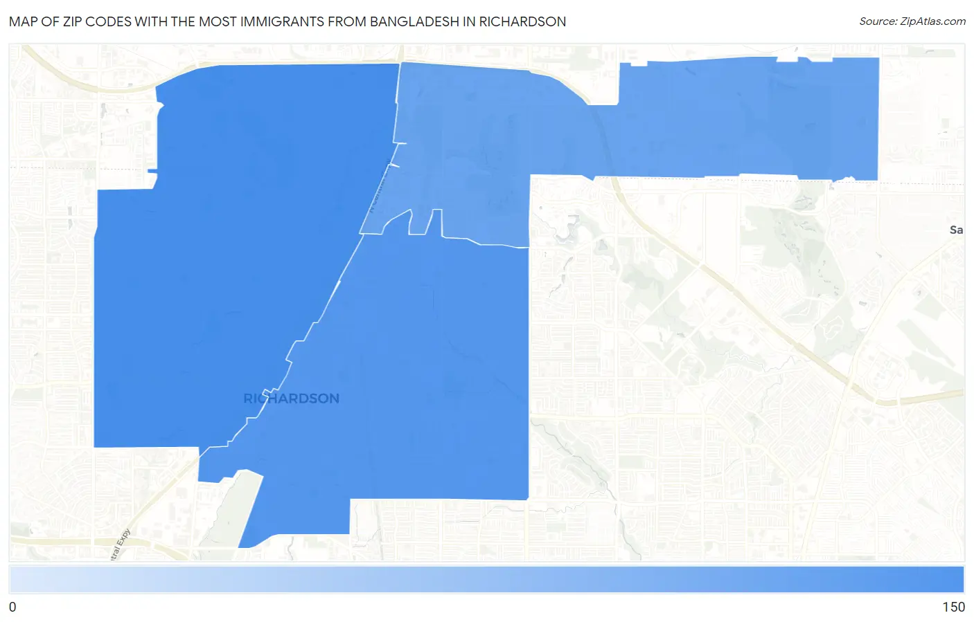 Zip Codes with the Most Immigrants from Bangladesh in Richardson Map