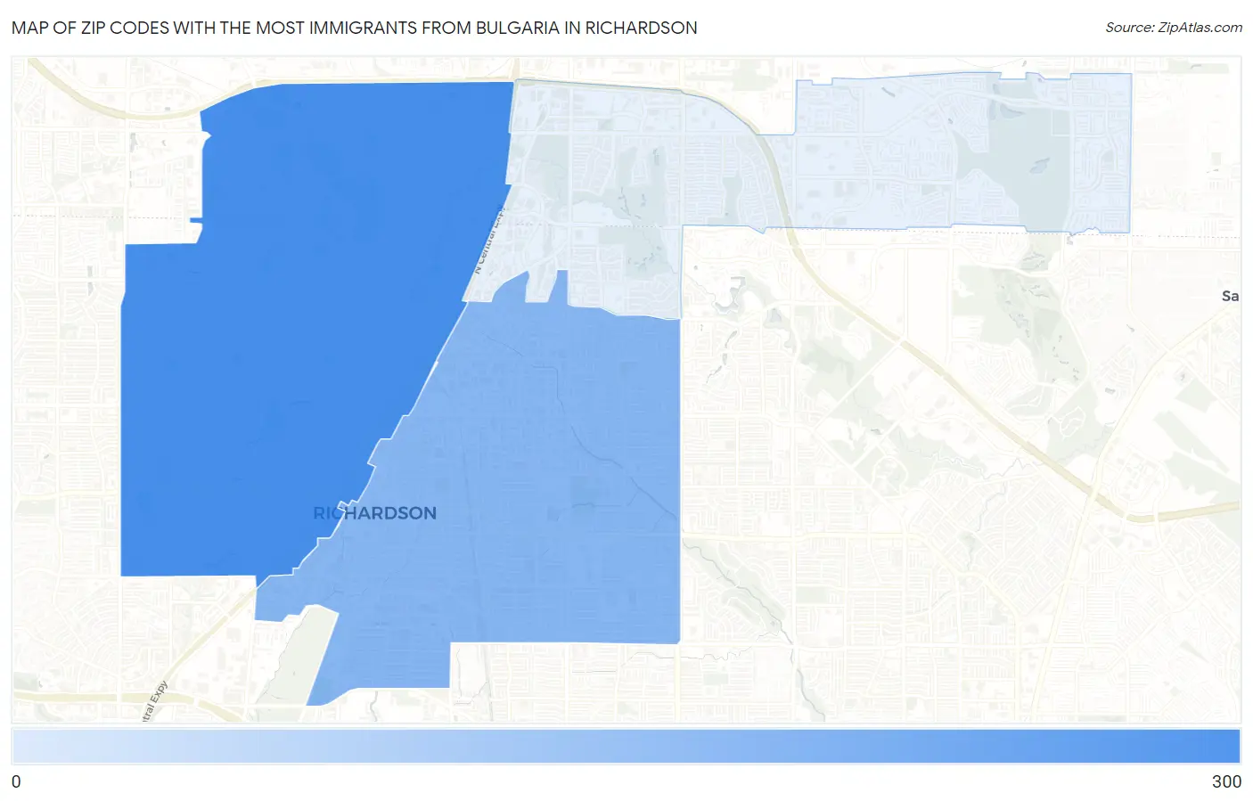 Zip Codes with the Most Immigrants from Bulgaria in Richardson Map