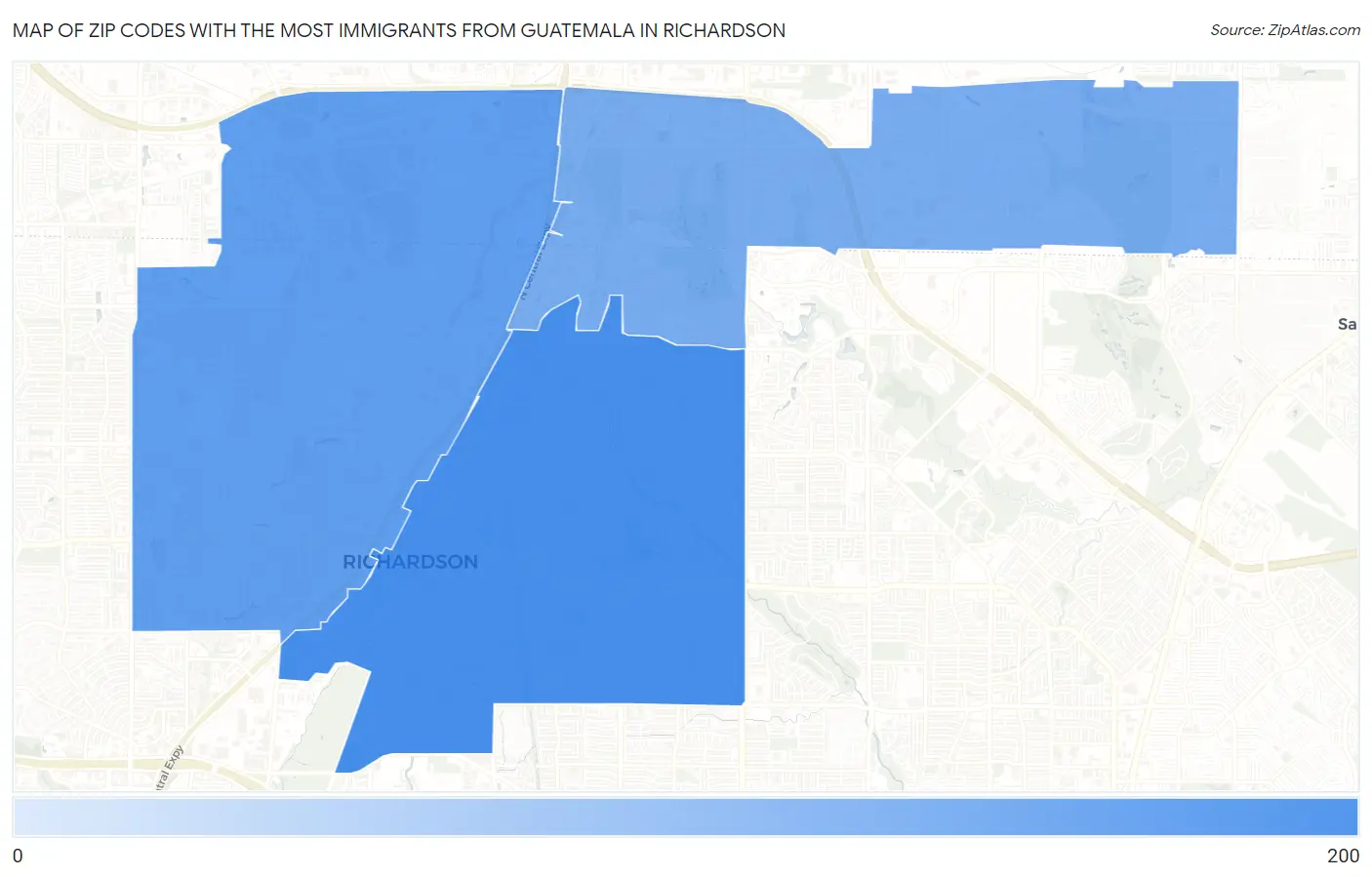 Zip Codes with the Most Immigrants from Guatemala in Richardson Map