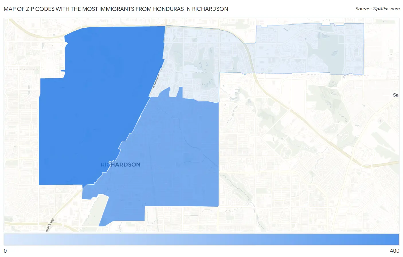 Zip Codes with the Most Immigrants from Honduras in Richardson Map