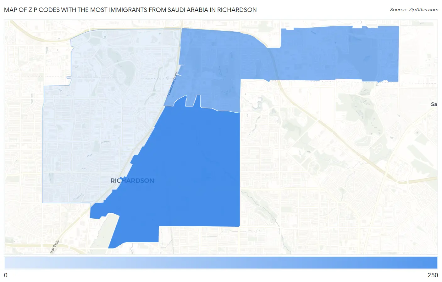 Zip Codes with the Most Immigrants from Saudi Arabia in Richardson Map