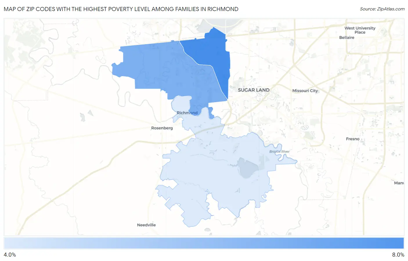 Zip Codes with the Highest Poverty Level Among Families in Richmond Map