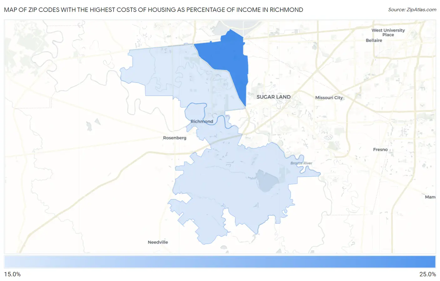 Zip Codes with the Highest Costs of Housing as Percentage of Income in Richmond Map